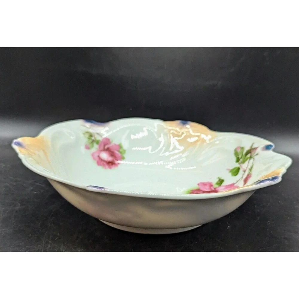 Antique Porcelain Lusterware Floral Console Fruit Decorative Bowl 11